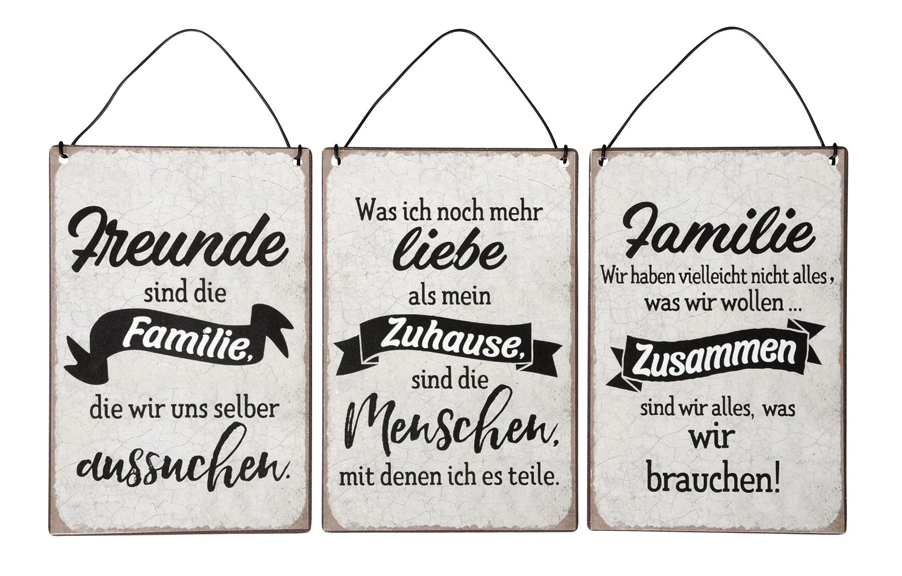 Levandeo® 3er-Set Blechschilder – Freunde & Familie Sprüche, 10 × 15 cm
